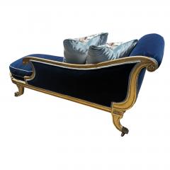 Antique 18th C Louis XVI Giltwood Chaise Fainting Couch Sapphire Blue Mohair - 4736624