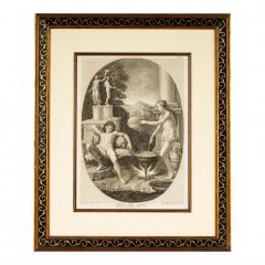 Antique 18th C Neoclassical Engraving Print in Designer Giltwood Frame - 4175411