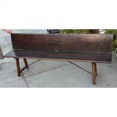 Antique 18th C Walnut Iron Long Trestle Bench W Folding Back - 3954915