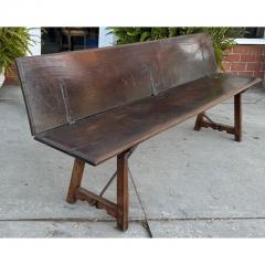 Antique 18th C Walnut Iron Long Trestle Bench W Folding Back - 3954916