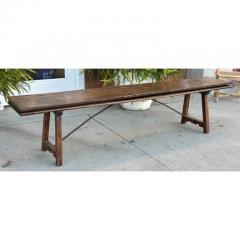 Antique 18th C Walnut Iron Long Trestle Bench W Folding Back - 3954917