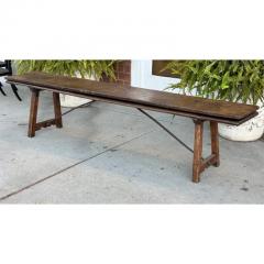 Antique 18th C Walnut Iron Long Trestle Bench W Folding Back - 3954919