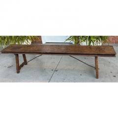 Antique 18th C Walnut Iron Long Trestle Bench W Folding Back - 3954920