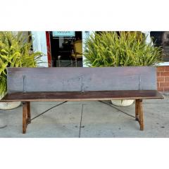 Antique 18th C Walnut Iron Long Trestle Bench W Folding Back - 3954922