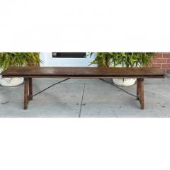 Antique 18th C Walnut Iron Long Trestle Bench W Folding Back - 3954923