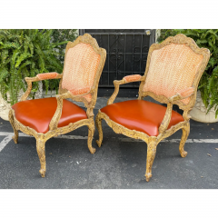 Antique 18th Century Style Venetian Orange Leather Arm Chair - 2858335