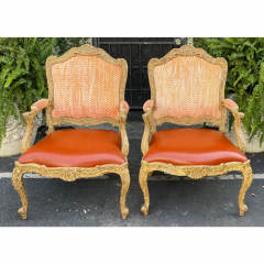Antique 18th Century Style Venetian Orange Leather Arm Chair - 2858343