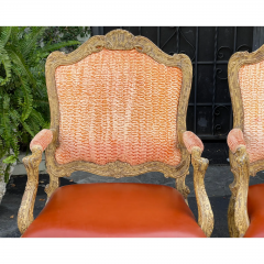 Antique 18th Century Style Venetian Orange Leather Arm Chair - 2858345
