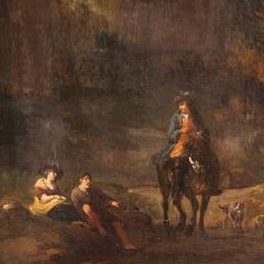 Antique 18th century painting on panel Arcadian landscape with knight - 4335400