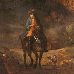 Antique 18th century painting on panel Arcadian landscape with knight - 4335403