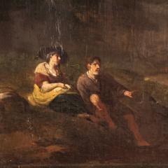 Antique 18th century painting on panel Arcadian landscape with knight - 4335407