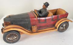 Antique 1913 Model Touring Car and Driver Wooden Hand Painted Sculpture - 3725707