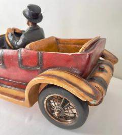 Antique 1913 Model Touring Car and Driver Wooden Hand Painted Sculpture - 3725710