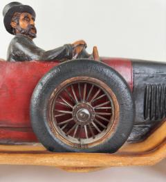 Antique 1913 Model Touring Car and Driver Wooden Hand Painted Sculpture - 3725715