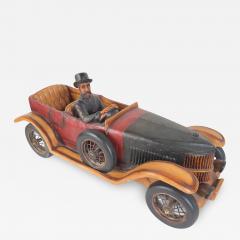 Antique 1913 Model Touring Car and Driver Wooden Hand Painted Sculpture - 3727947