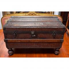 Antique 1920 s Crocodile Leather Steamer Trunk Coffee Table - 4648855