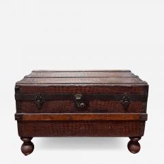 Antique 1920 s Crocodile Leather Steamer Trunk Coffee Table - 4649469
