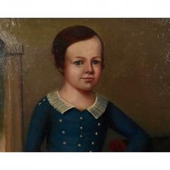 Antique 19c American School Portrait Oil Painting of a Boy His Dog - 2228124