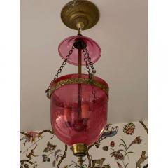 Antique 19c Cranberry Glass Bell Jar Pendant Lantern Chandelier - 3697284