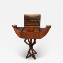 Antique 19c Gondola Form Sewing Box Work Table - 4248580