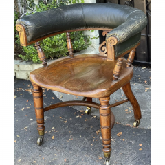 Antique 19c Italian Empire Leather Officer Barrel Chair - 2869830