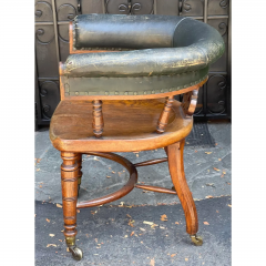 Antique 19c Italian Empire Leather Officer Barrel Chair - 2869847