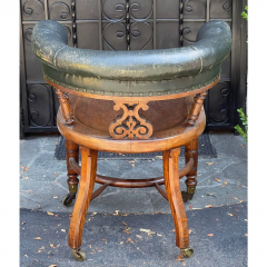 Antique 19c Italian Empire Leather Officer Barrel Chair - 2869848