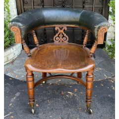 Antique 19c Italian Empire Leather Officer Barrel Chair - 2869850