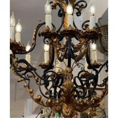 Antique 19c Spanish Colonial Style Gold Black Wrought Iron Chandelier - 2899803