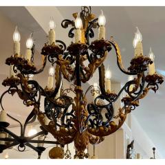 Antique 19c Spanish Colonial Style Gold Black Wrought Iron Chandelier - 2899804