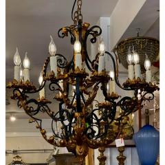 Antique 19c Spanish Colonial Style Gold Black Wrought Iron Chandelier - 2899811