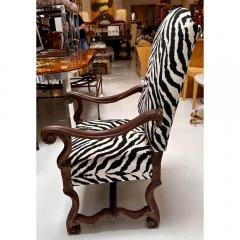 Antique 19th C Carved Walnut Os De Mouton Throne Chair W Zebra Velvet - 3561326