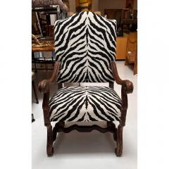 Antique 19th C Carved Walnut Os De Mouton Throne Chair W Zebra Velvet - 3561335
