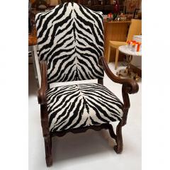Antique 19th C Carved Walnut Os De Mouton Throne Chair W Zebra Velvet - 3561338