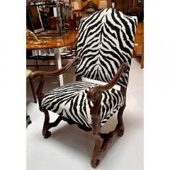 Antique 19th C Carved Walnut Os De Mouton Throne Chair W Zebra Velvet - 3561371