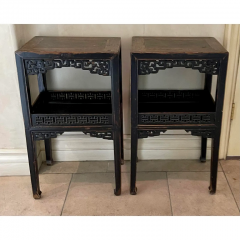 Antique 19th C Chinese Carved Fretwork Side Tables a Pair - 2796288