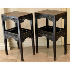 Antique 19th C Chinese Carved Fretwork Side Tables a Pair - 2796291