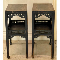 Antique 19th C Chinese Carved Fretwork Side Tables a Pair - 2796313