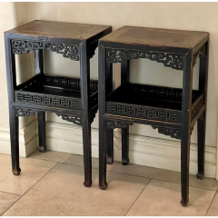 Antique 19th C Chinese Carved Fretwork Side Tables a Pair - 2796315