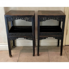Antique 19th C Chinese Carved Fretwork Side Tables a Pair - 2796320
