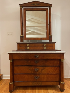 Antique 19th C Empire Mirrored Marble Top Dresser Commode - 2177597