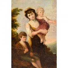 Antique 19th C French Oil Painting of Mother Children - 2228084