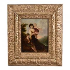 Antique 19th C French Oil Painting of Mother Children - 2228085