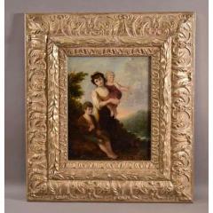 Antique 19th C French Oil Painting of Mother Children - 2228086