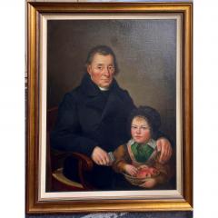 Antique 19th C Library Portrait Oil Painting Father Daughter - 2153107