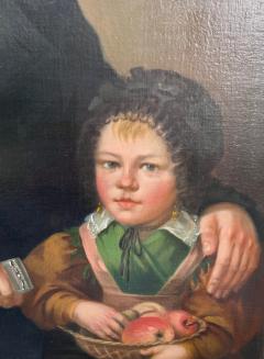 Antique 19th C Library Portrait Oil Painting Father Daughter - 2153112