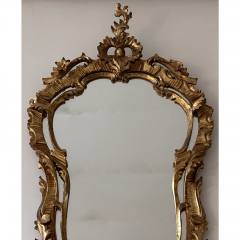 Antique 19th C Rococo Giltwood Shield Form Mirror - 3493079