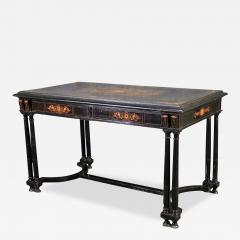 Antique 19th C Satinwood Inlaid Ebony Writing Table Desk - 4034221