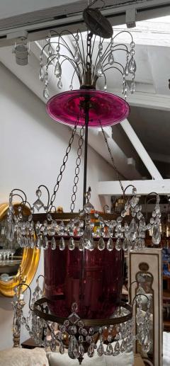 Antique 19th C Swedish Amethyst Crystal Bell Form Chandelier - 3856548