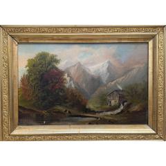 Antique 19th C Welsh Landscape Oil Painting of Figures Near a Watermill - 3947130